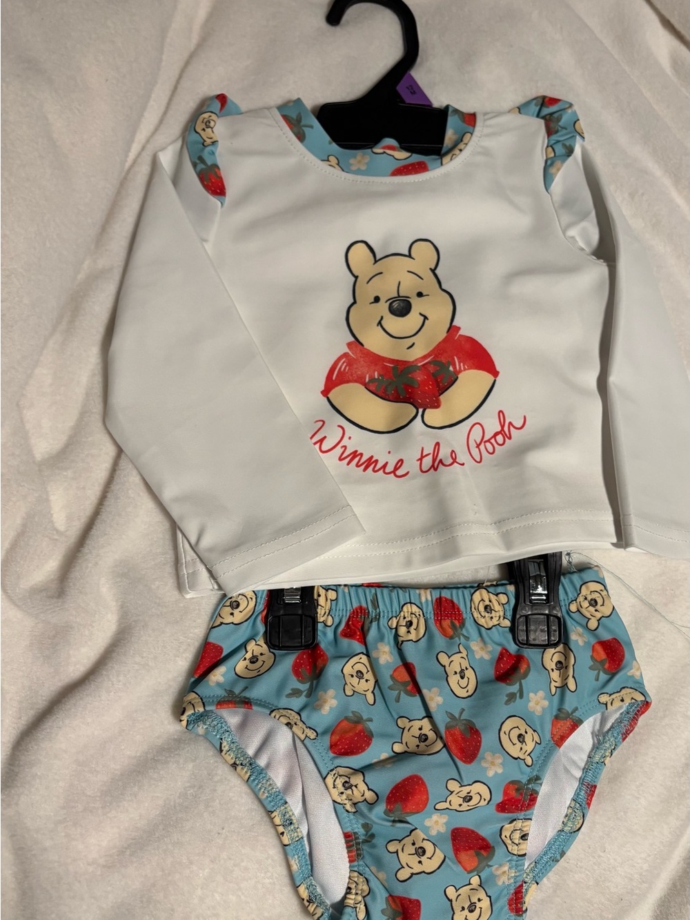 White & Blue Kids Swim Set with Strawberry Print
